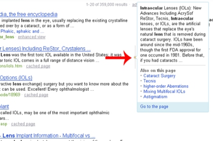 Intraocular Lens search and "hover feature" in Bing.