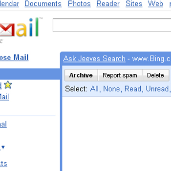 A message to do an "Ask Jeeves Search" on Bing in my Gmail?